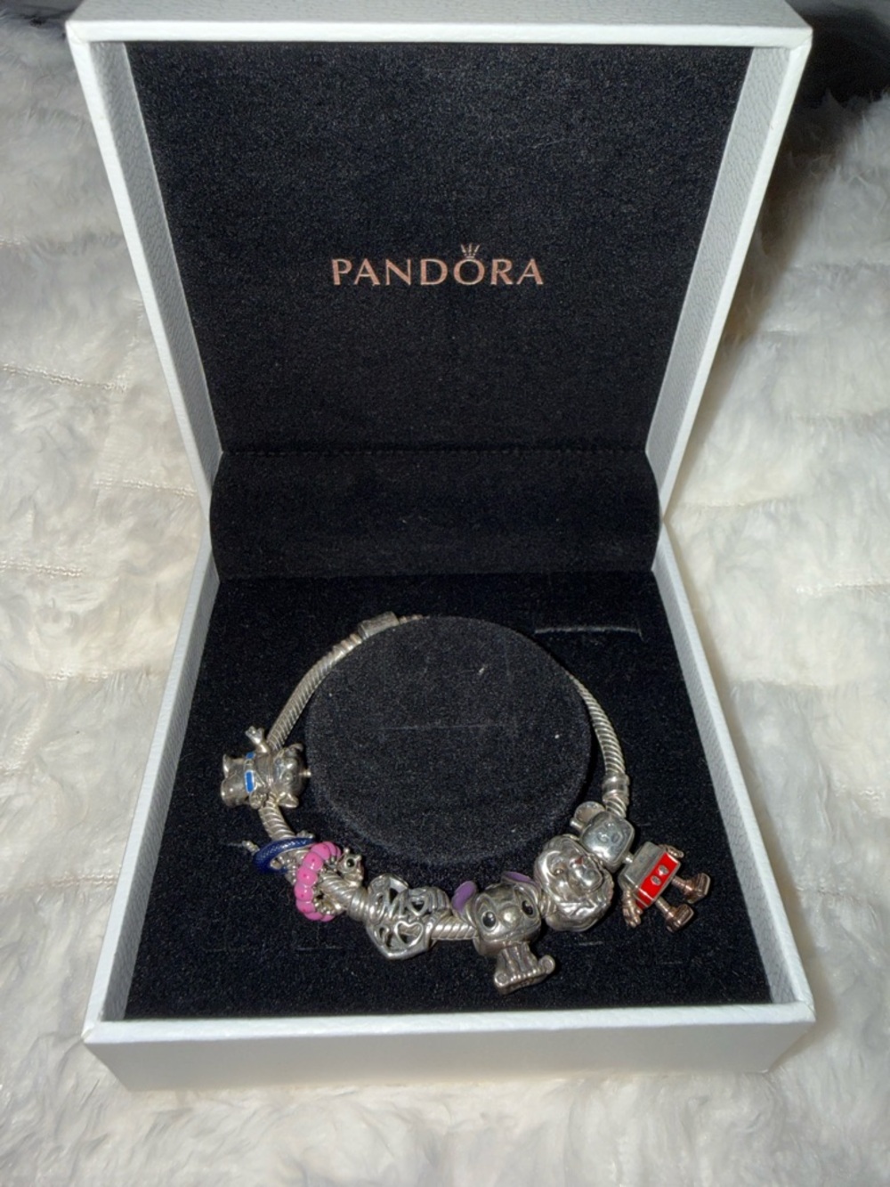 Pandora Silver Bracelet with Pink, Blue, Red & Purple Accents